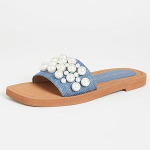 Stuart Weitzman Goldie Slides Pearl Denim